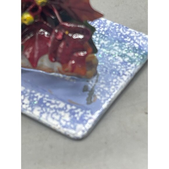 Christmas Santa figurine tin layered poinsettia red green floral tree 8" READ - Picture 5 of 7